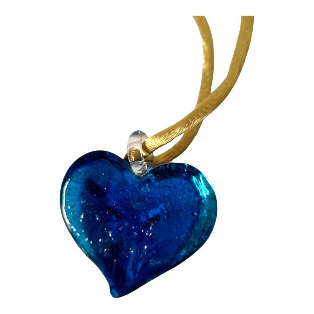 Blue Gold Ocean Colored Heart Pendant Rope Style Necklace Jewelry Or Craft Charm - Picture 2 of 7